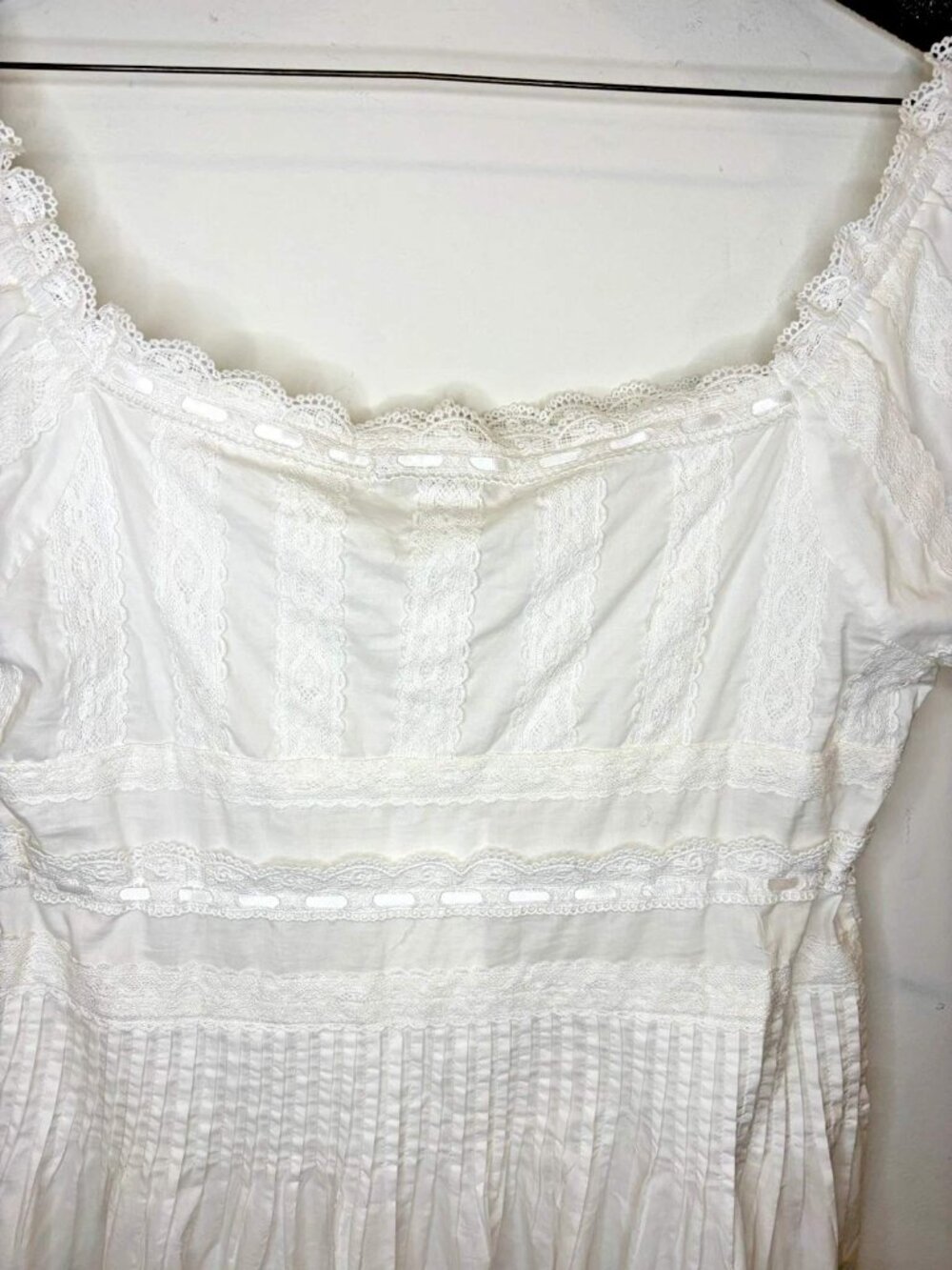 NWT Caroline Constas White Lace Cotton Midi Dress M Cottagecore Boho Milkmaid - Picture 10 of 16